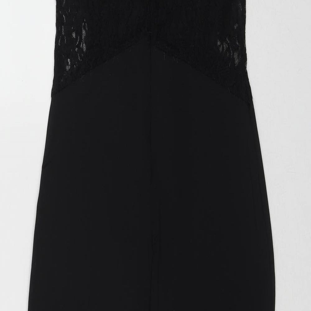 Zanzea Womens Black Polyester Maxi Size 2XL Round Neck Zip - Lace Detail