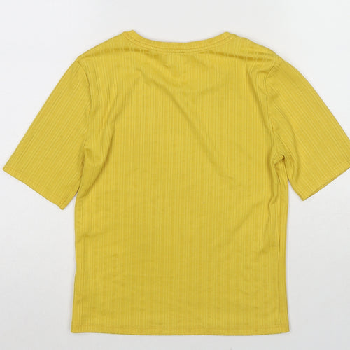 Miss Selfridge Womens Yellow Polyester Basic T-Shirt Size 10 Crew Neck - Textured