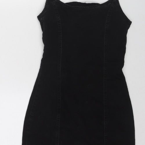 Divided by H&M Womens Black Cotton Tank Dress Size 6 Scoop Neck Zip