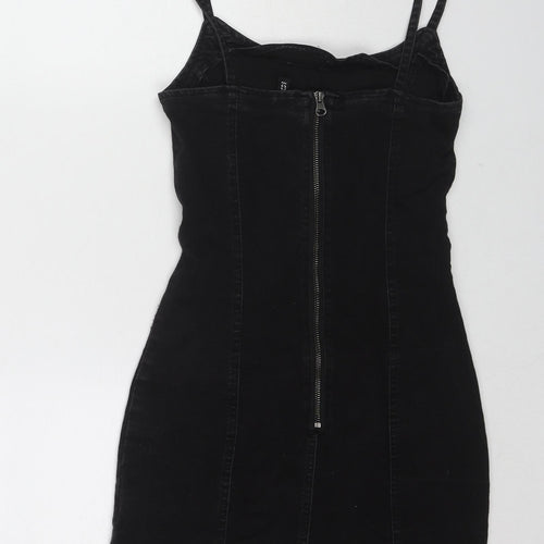 Divided by H&M Womens Black Cotton Tank Dress Size 6 Scoop Neck Zip