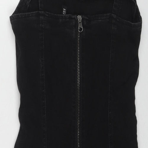 Divided by H&M Womens Black Cotton Tank Dress Size 6 Scoop Neck Zip