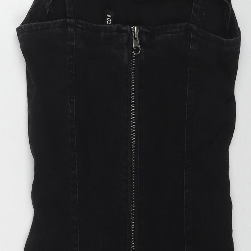 Divided by H&M Womens Black Cotton Tank Dress Size 6 Scoop Neck Zip