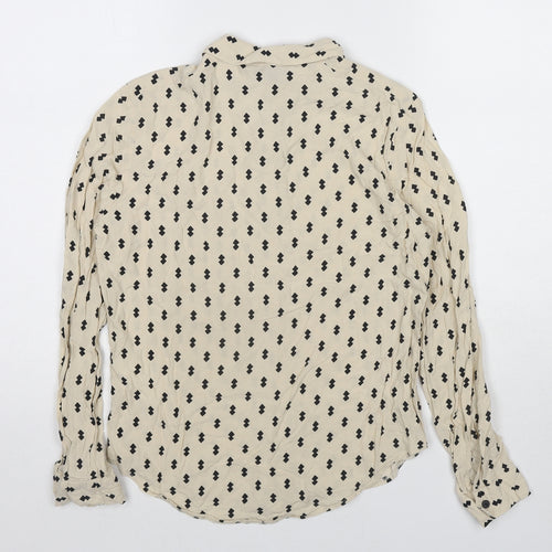 Topshop Womens Beige Geometric Polyester Basic Button-Up Size 8 Collared