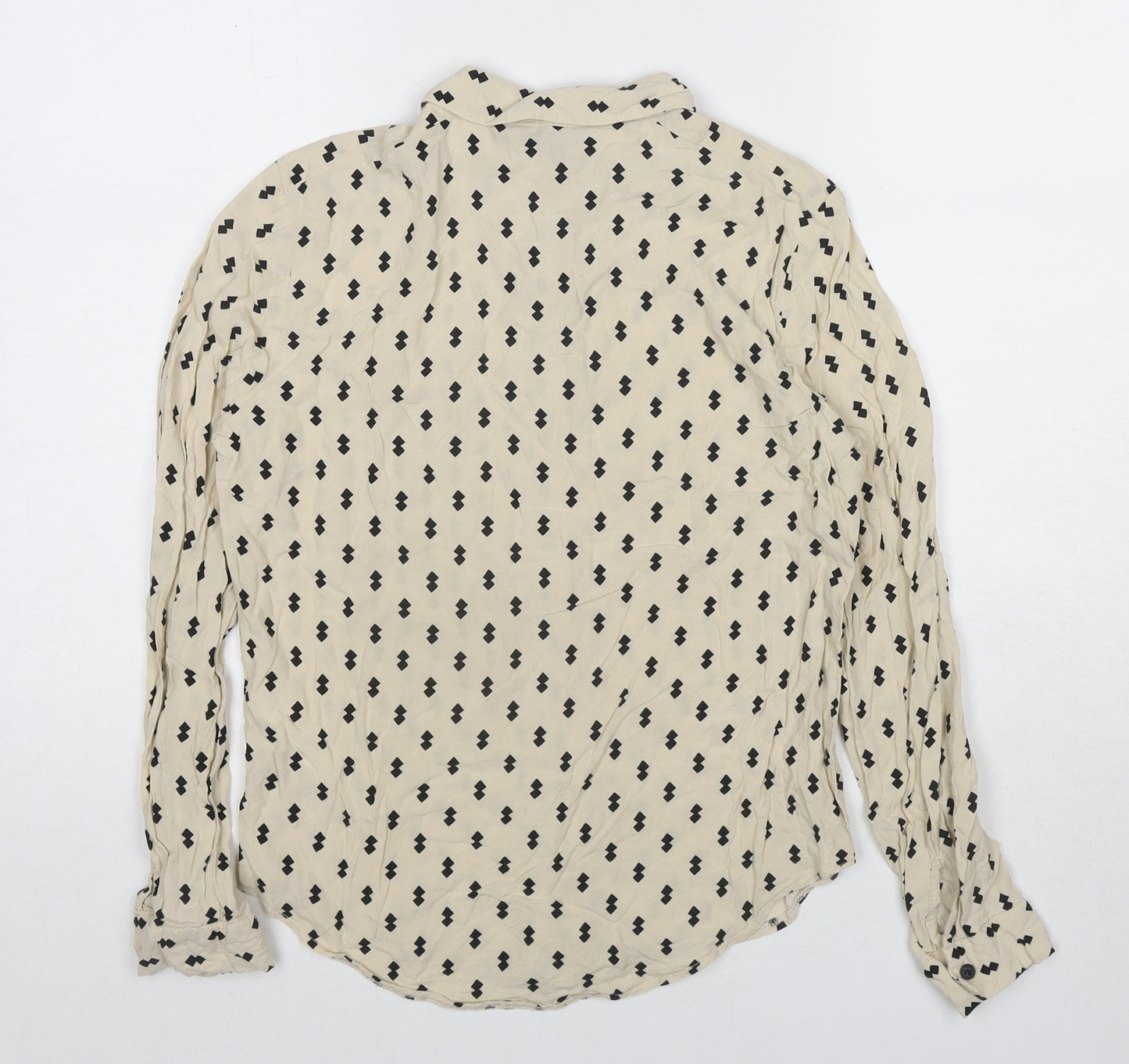 Topshop Womens Beige Geometric Polyester Basic Button-Up Size 8 Collared