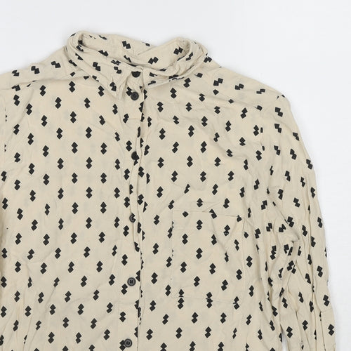 Topshop Womens Beige Geometric Polyester Basic Button-Up Size 8 Collared