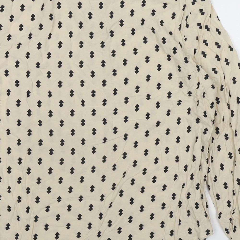 Topshop Womens Beige Geometric Polyester Basic Button-Up Size 8 Collared