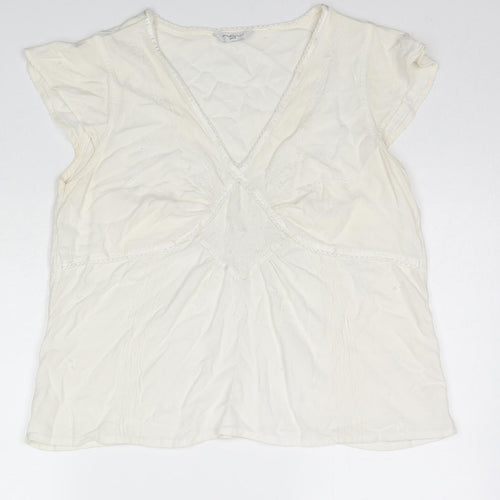 New Look Womens White Viscose Basic T-Shirt Size 18 V-Neck