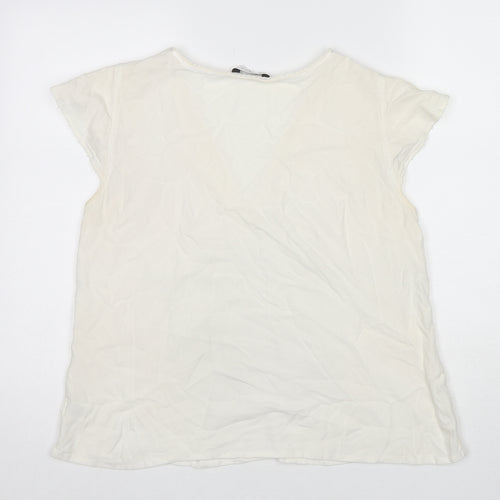 New Look Womens White Viscose Basic T-Shirt Size 18 V-Neck