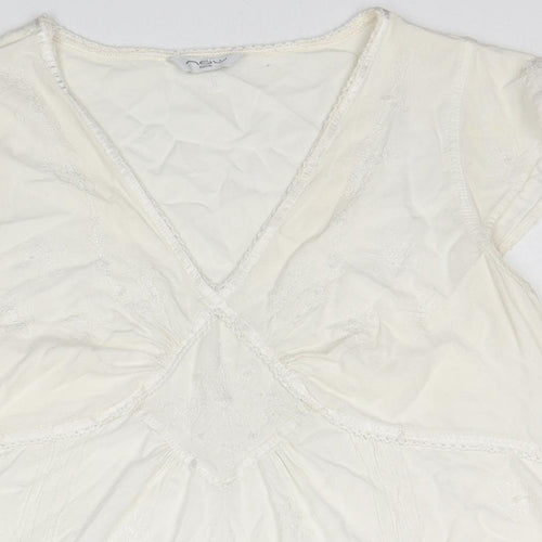 New Look Womens White Viscose Basic T-Shirt Size 18 V-Neck