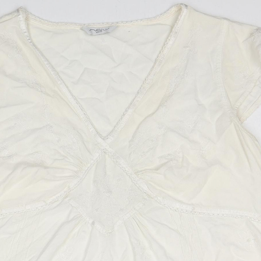 New Look Womens White Viscose Basic T-Shirt Size 18 V-Neck