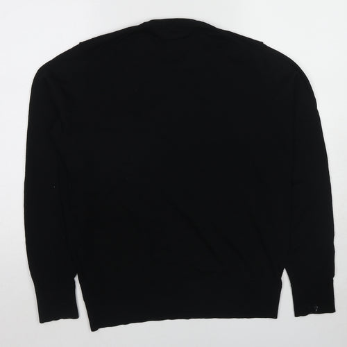 Uniqlo Mens Black Round Neck Wool Pullover Jumper Size L Long Sleeve