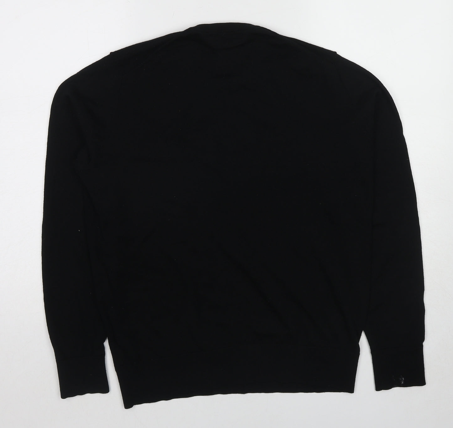Uniqlo Mens Black Round Neck Wool Pullover Jumper Size L Long Sleeve