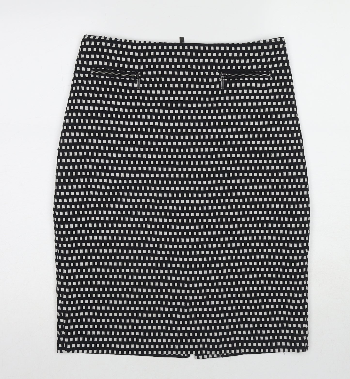 Marks and Spencer Womens Black Geometric Polyester Straight & Pencil Skirt Size 30 in Zip