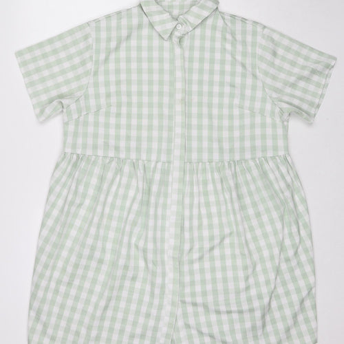 Missguided Womens Green Check Polyester Shirt Dress Size 12 Collared Button