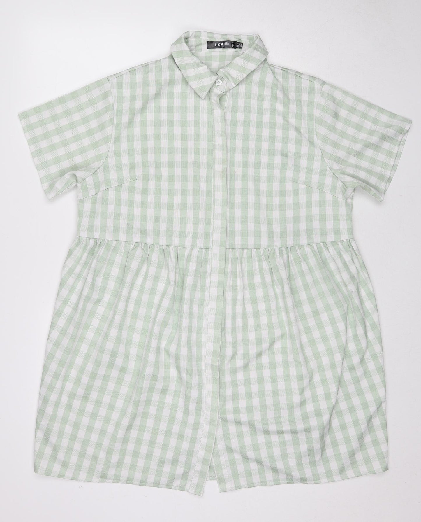 Missguided Womens Green Check Polyester Shirt Dress Size 12 Collared Button