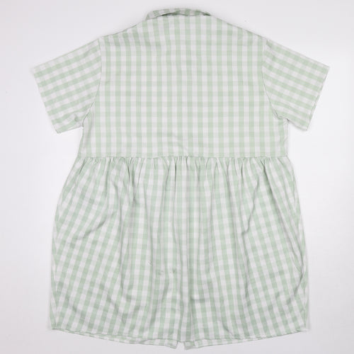 Missguided Womens Green Check Polyester Shirt Dress Size 12 Collared Button