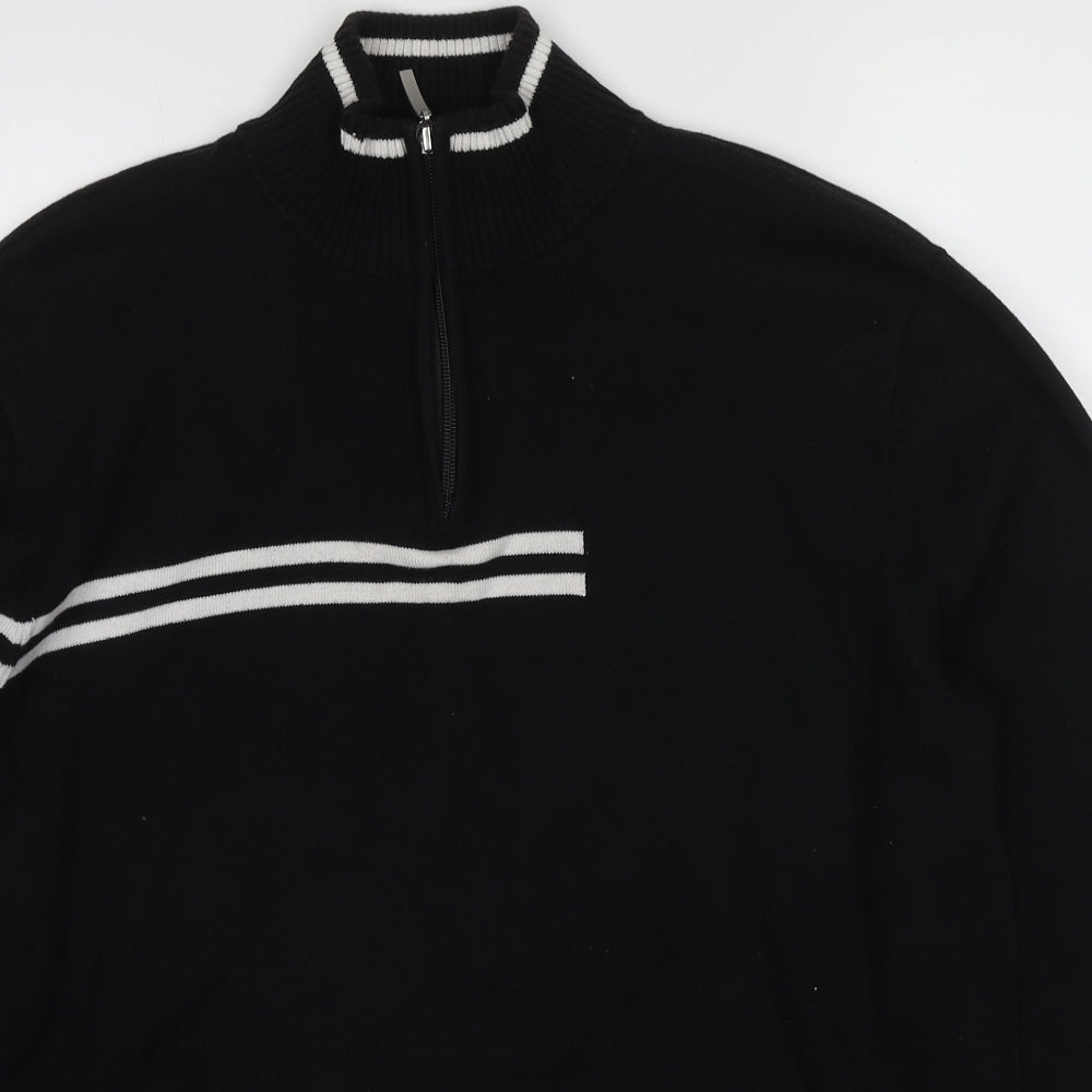 Glenmuir Womens Black High Neck Cotton Henley Jumper Size L