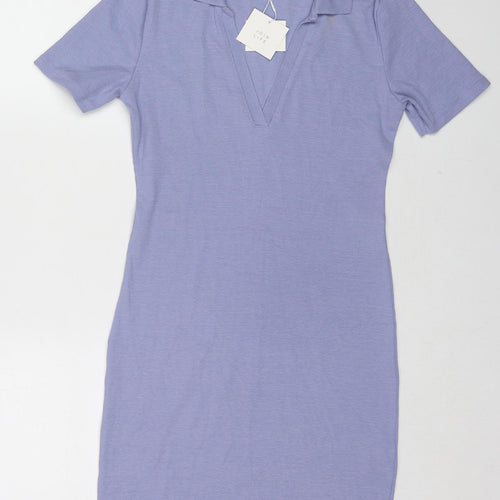Zara Womens Blue Cotton Bodycon Size L Collared Pullover