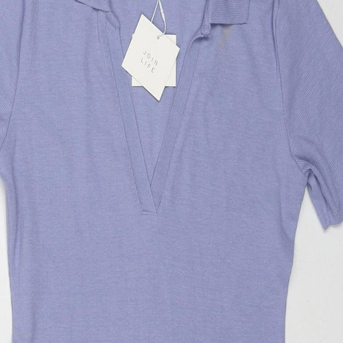 Zara Womens Blue Cotton Bodycon Size L Collared Pullover