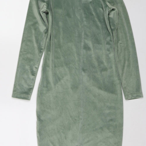 New Favore Womens Green Polyester A-Line Size M Collared Button