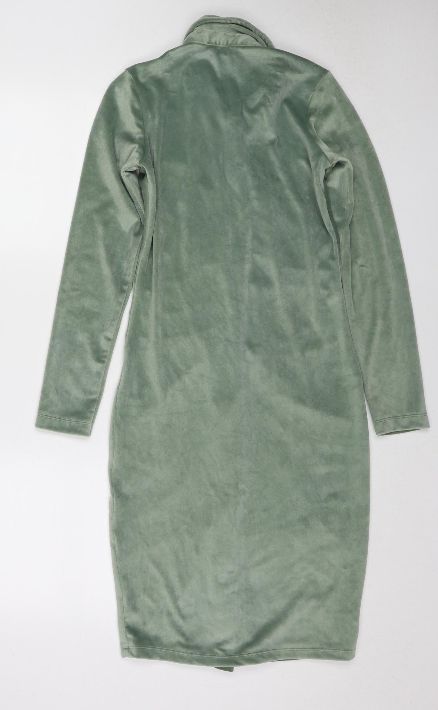 New Favore Womens Green Polyester A-Line Size M Collared Button