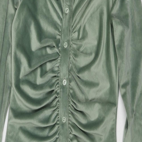 New Favore Womens Green Polyester A-Line Size M Collared Button