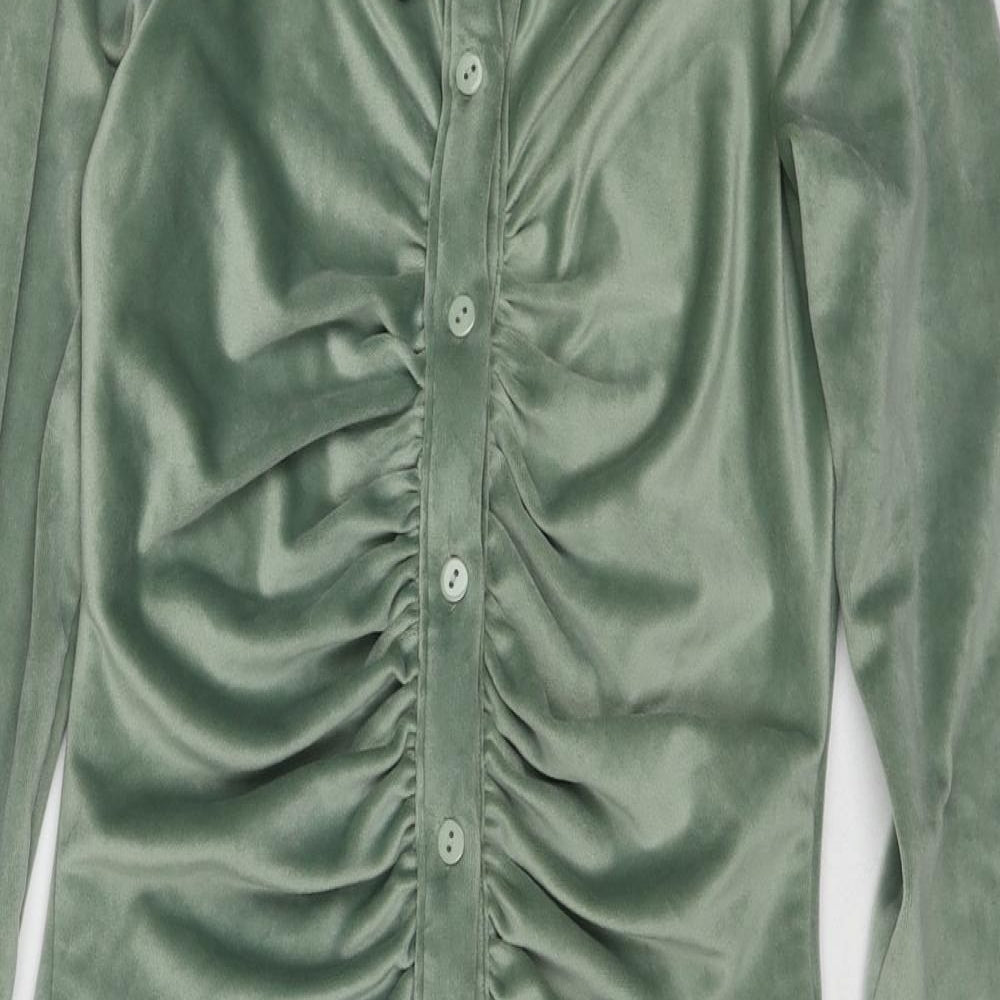 New Favore Womens Green Polyester A-Line Size M Collared Button