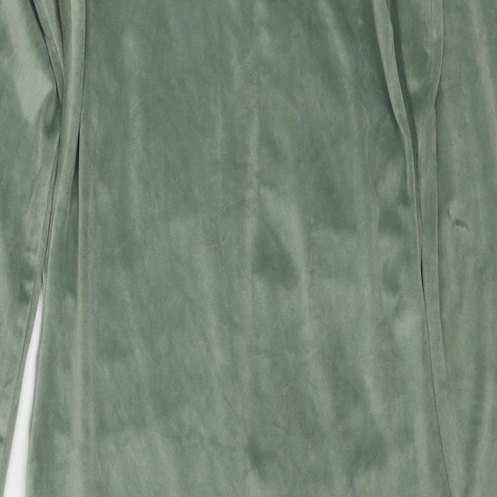 New Favore Womens Green Polyester A-Line Size M Collared Button