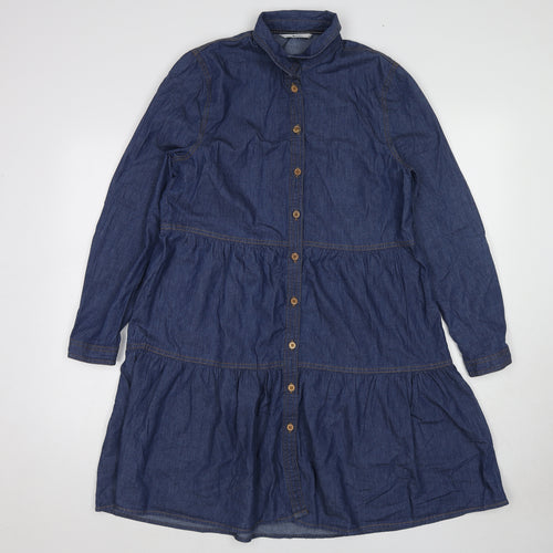 TU Womens Blue Cotton Shirt Dress Size 10 Collared Button