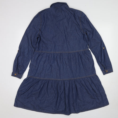 TU Womens Blue Cotton Shirt Dress Size 10 Collared Button