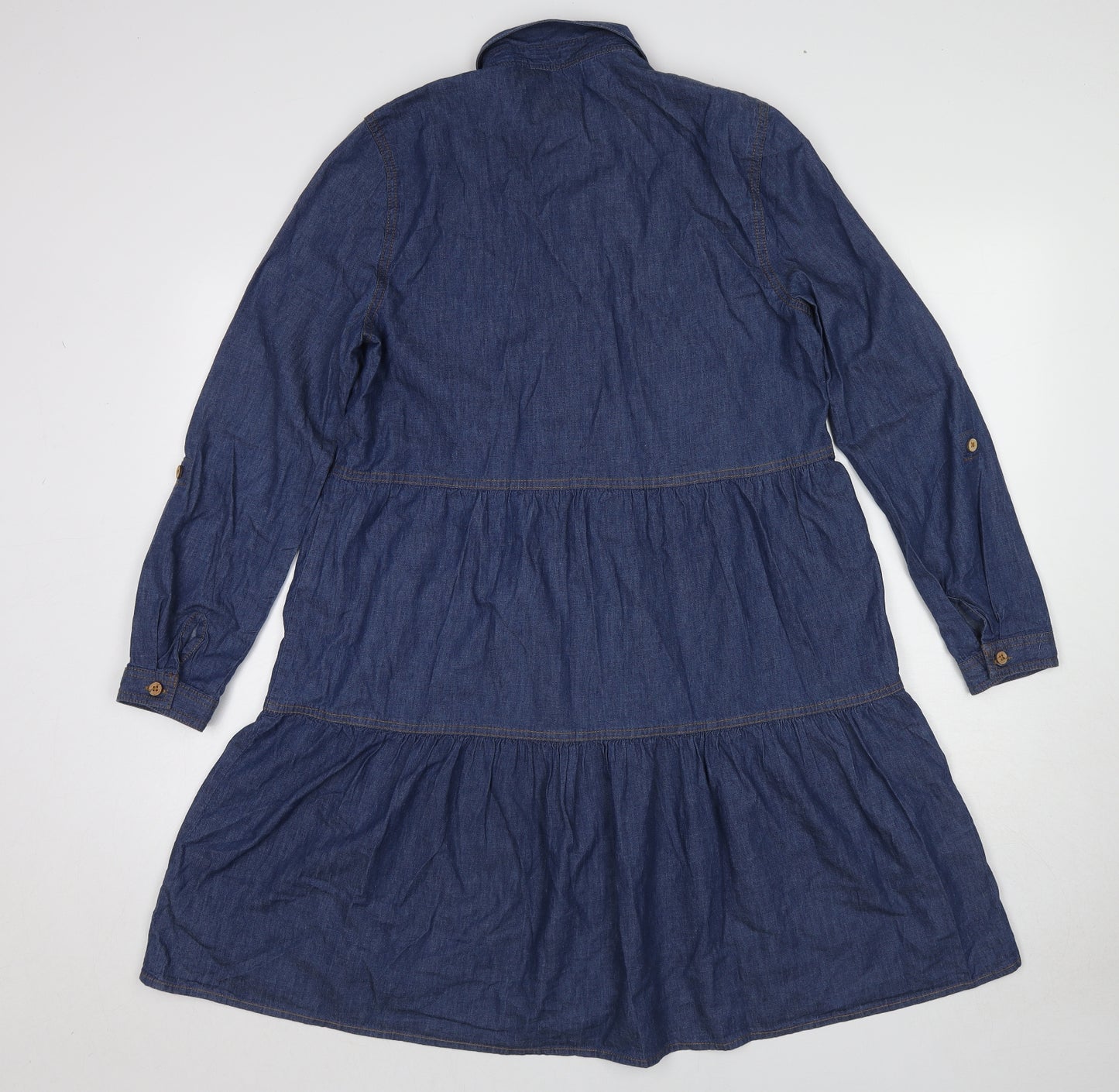 TU Womens Blue Cotton Shirt Dress Size 10 Collared Button