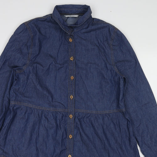 TU Womens Blue Cotton Shirt Dress Size 10 Collared Button