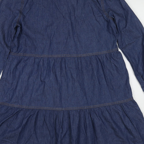 TU Womens Blue Cotton Shirt Dress Size 10 Collared Button