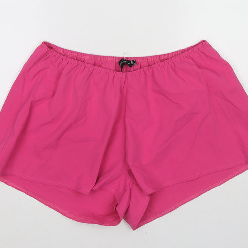 PRETTYLITTLETHING Womens Pink Polyester Basic Shorts Size 14 L3 in Regular Pull On