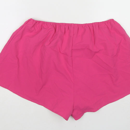 PRETTYLITTLETHING Womens Pink Polyester Basic Shorts Size 14 L3 in Regular Pull On