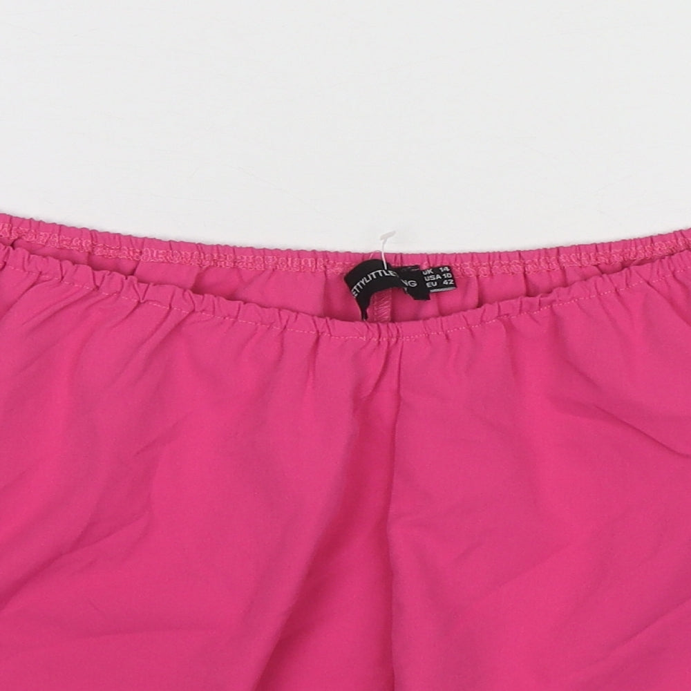 PRETTYLITTLETHING Womens Pink Polyester Basic Shorts Size 14 L3 in Regular Pull On