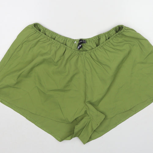 PRETTYLITTLETHING Womens Green Cotton Basic Shorts Size 14 L3 in Regular Pull On