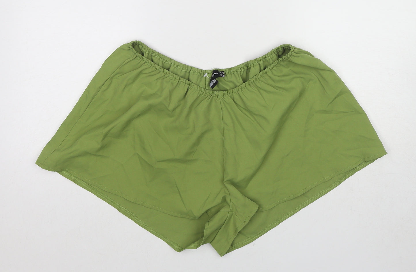 PRETTYLITTLETHING Womens Green Cotton Basic Shorts Size 14 L3 in Regular Pull On