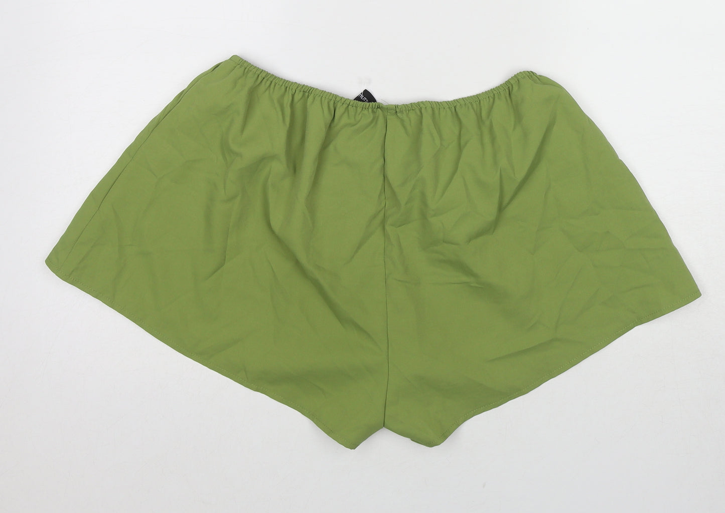 PRETTYLITTLETHING Womens Green Cotton Basic Shorts Size 14 L3 in Regular Pull On