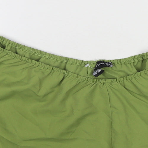PRETTYLITTLETHING Womens Green Cotton Basic Shorts Size 14 L3 in Regular Pull On