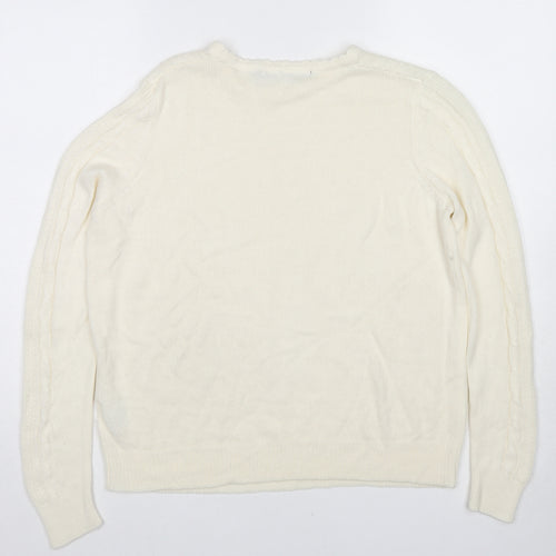 EWM Womens White Round Neck Acrylic Pullover Jumper Size 14 - Size 14-16