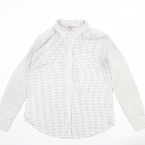 H&M Womens Grey Herringbone Polyester Basic Button-Up Size 8 Collared