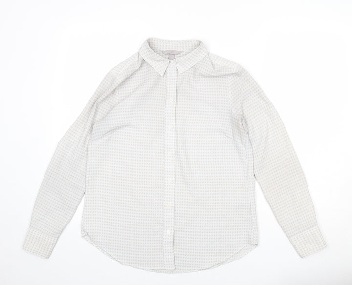 H&M Womens Grey Herringbone Polyester Basic Button-Up Size 8 Collared
