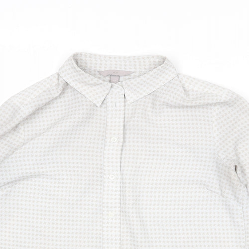 H&M Womens Grey Herringbone Polyester Basic Button-Up Size 8 Collared