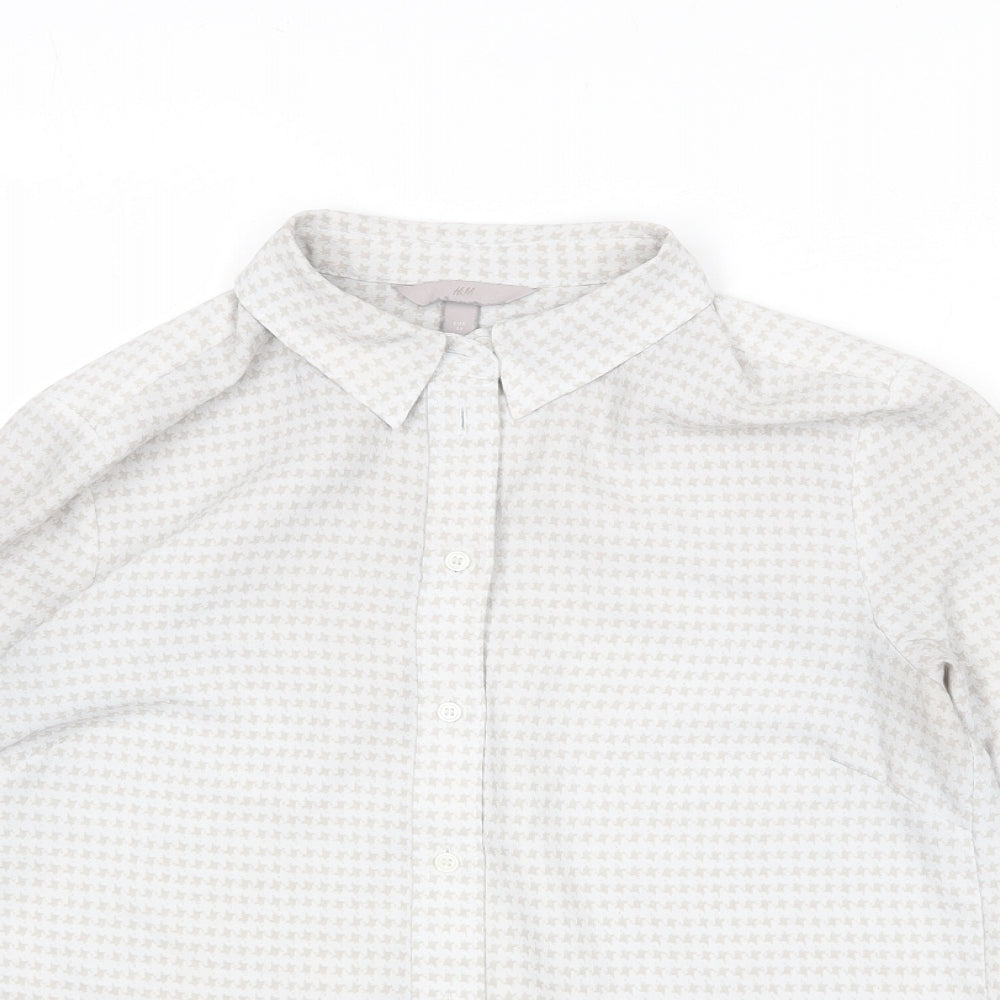 H&M Womens Grey Herringbone Polyester Basic Button-Up Size 8 Collared