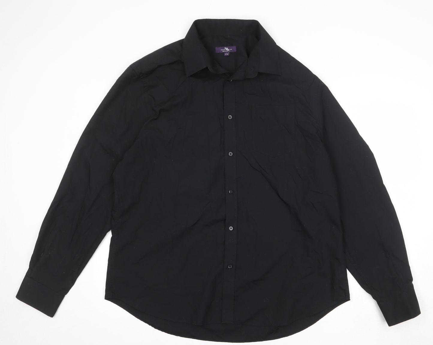 Tailor & Cutter Mens Black Polyester Button-Up Size 17.5 Collared Button