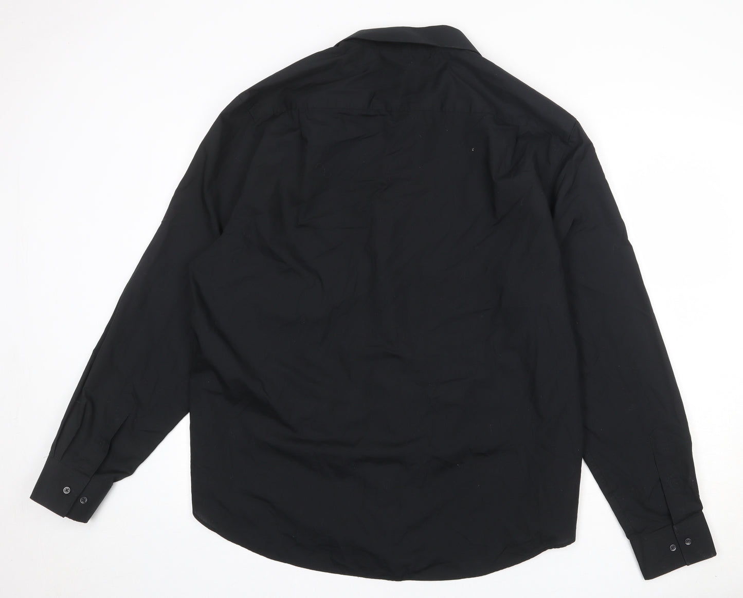 Tailor & Cutter Mens Black Polyester Button-Up Size 17.5 Collared Button