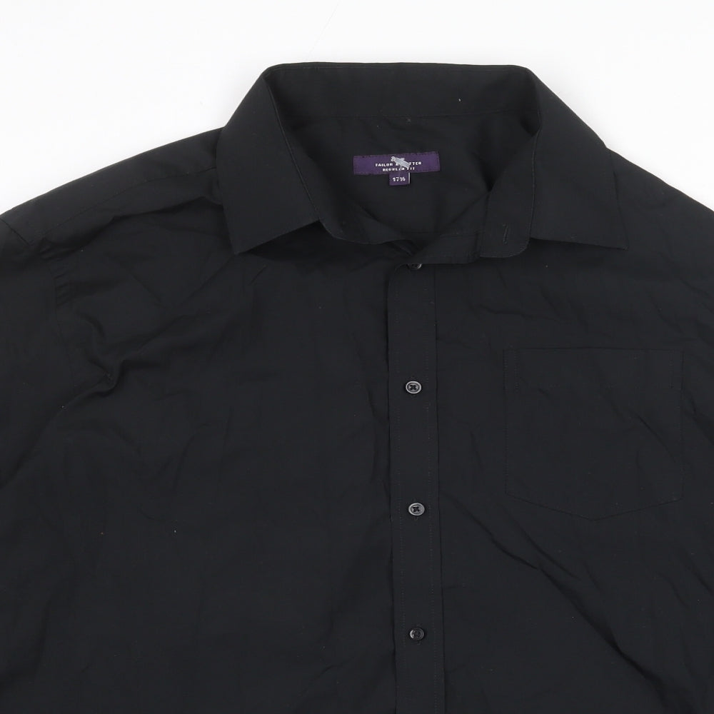 Tailor & Cutter Mens Black Polyester Button-Up Size 17.5 Collared Button