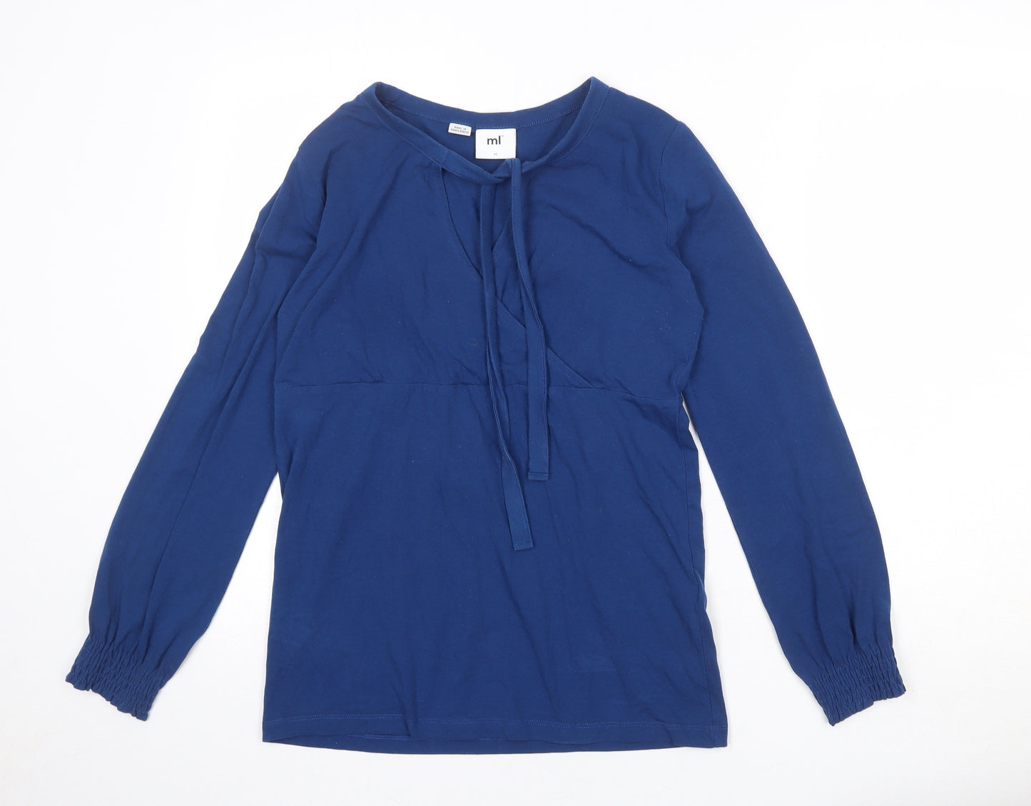 Mama-licious Womens Multicoloured Cotton Basic Blouse Size M Round Neck - Tie Neck Detail