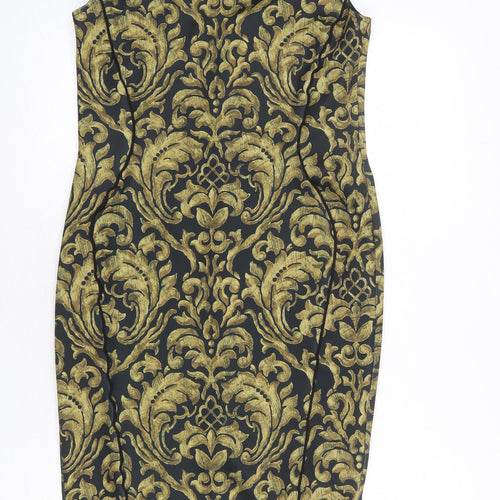 Aftershock Womens Black Geometric Polyester Shift Size 14 Boat Neck Pullover
